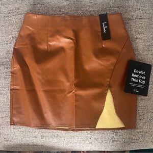 Lulu's Tan Faux Leather Mini Skirt